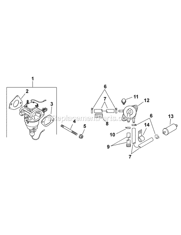 Engine Fuel System & Carburetor Diagram and Parts List for FMZ50 17AF4BFP010, 17AF4BFP210, 17AF4BFP009, 17AF4B Cub Cadet Lawn Mower